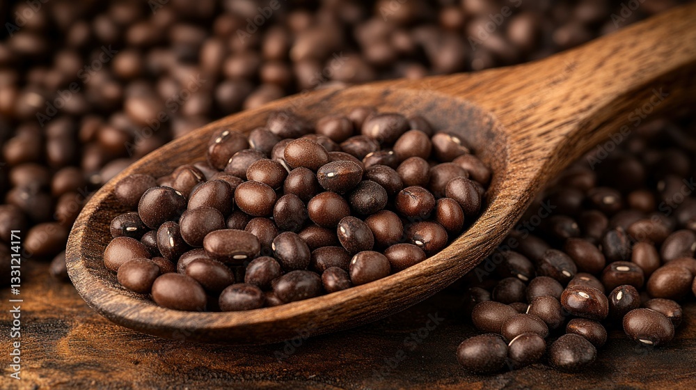 Fototapeta premium Dark brown beans in a wooden spoon