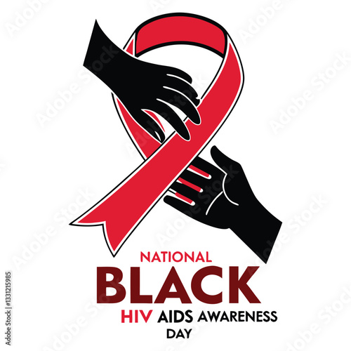 National black hiv aids awareness day symbol with hands reaching for red ribbon of support and awareness