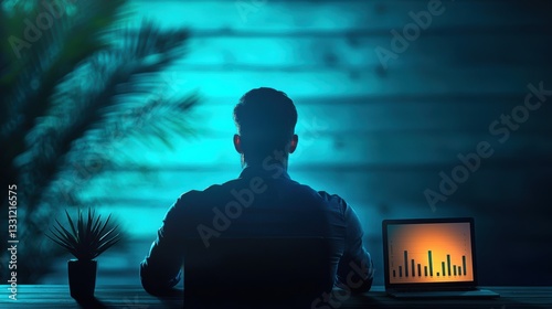 Team Collaboration Team silhouettes giving a presentation with charts and graphs, showcasing data driven collaboration and successful project outcomes.