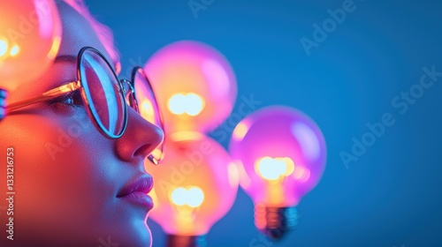 Creative Brainstorming Group of silhouettes with colorful lightbulbs above their heads, representing innovative ideas and creative thinking during a brainstorming session.