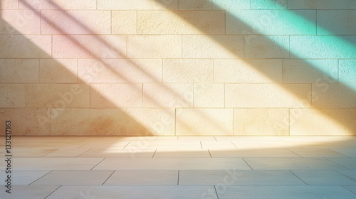 Beams of light radiating from a central point Sunlight streams through a stained glass window, projecting colorful beams onto a textured wall, creating a beautiful interplay of light and color with a