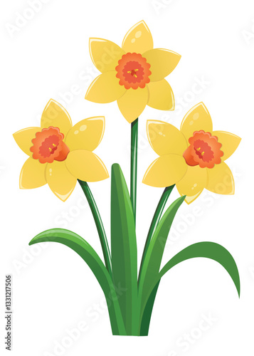 Spring yellow narcissus flower. Vector illustration for postcard, cover, poster.