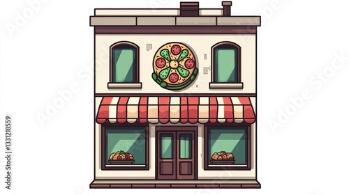 Cartoon pizza shop building facade photo