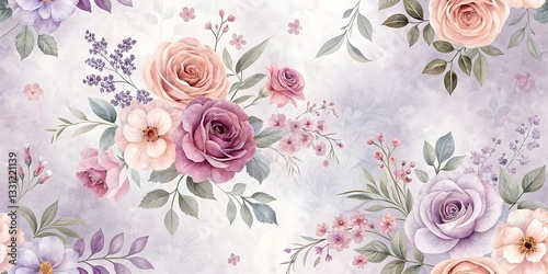 Wallpaper Mural Elegant Watercolor Floral Arrangement with Pastel Roses, Lavender Sprigs, and Lush Greenery – Perfect for Wedding Invitations, Romantic Artwork, and Trendy Home Decoration Projects Torontodigital.ca