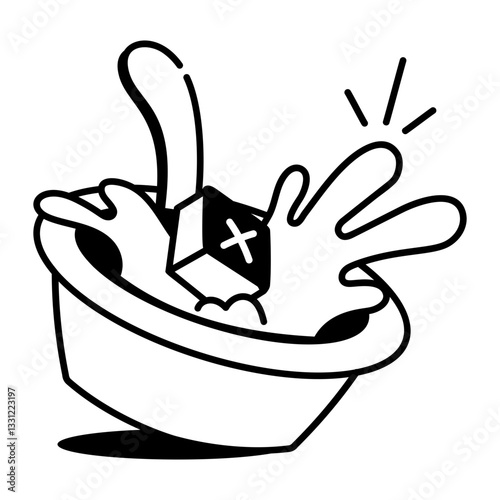 Spilling curry pot icon in hand drawn style 
