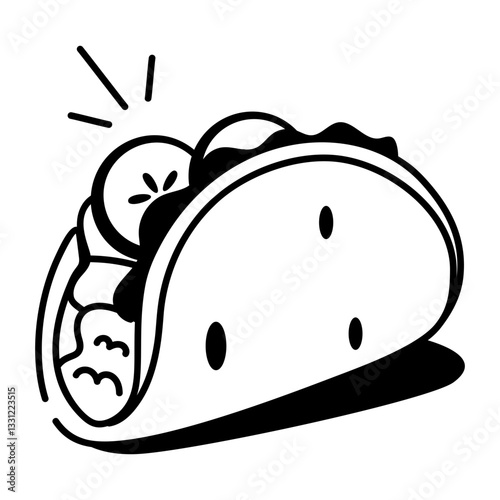 A hand drawn style icon of taco food 
