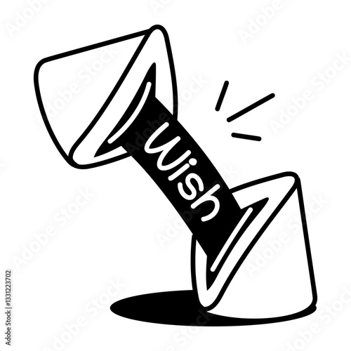 A hand drawn icon of fortune cookie with wish note 

