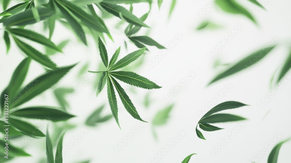 Fototapeta premium 3D cannabis leaves gently falling, high-quality rendering