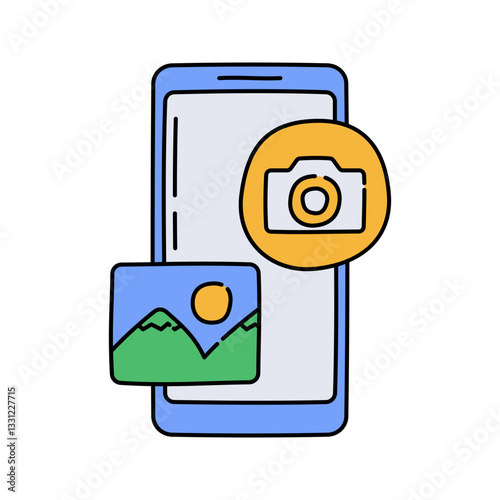 Smartphone Email Flat design style, smartphone with an envelope and "@" symbol, symbolizing email communication, ideal for email services, business graphics, and office UI.