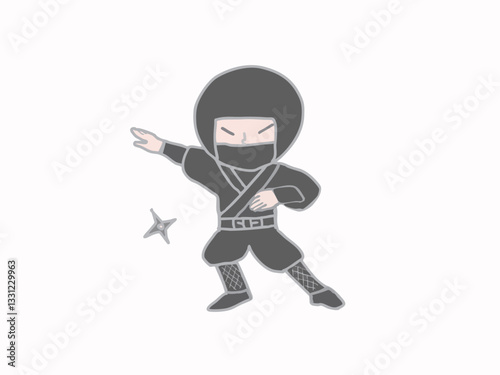 Illustration of a ninja living in the Sengoku period of Japan throwing shuriken and fighting