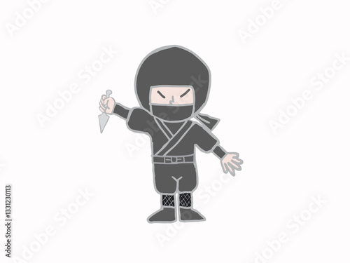 Illustration of a Ninja from the Sengoku period of Japan fighting with weapons