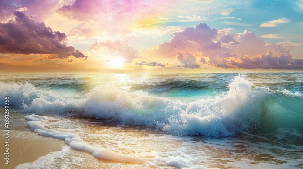 Fototapeta premium A crystal beach with transparent waves crashing under