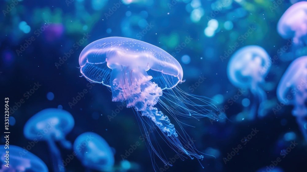 A crystal-clear underwater world with glowing A crystal-clear underwater world with glowing