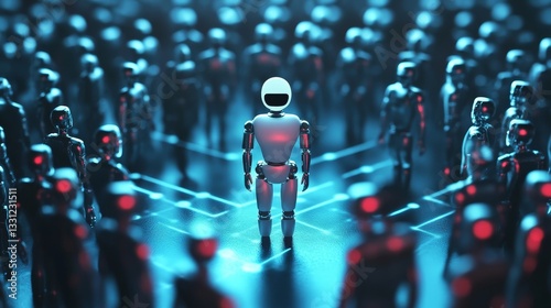 Fake accounts in tiny persons concept. Artificial intelligence automation method to gain followers, popularize opinion, propaganda and impact social thought 