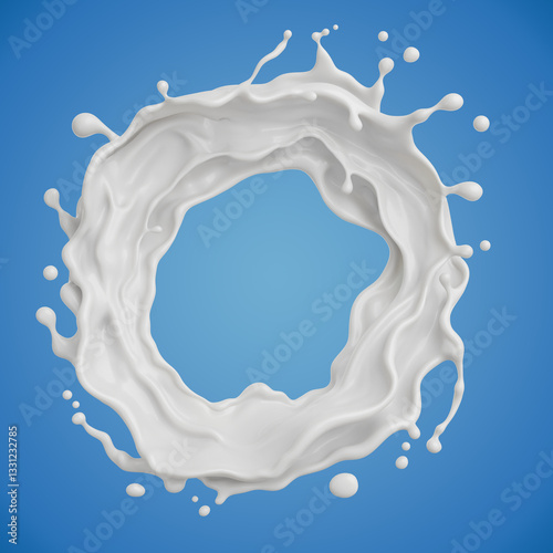milk or white liquid splash isolated on blue background, 3d rendering.