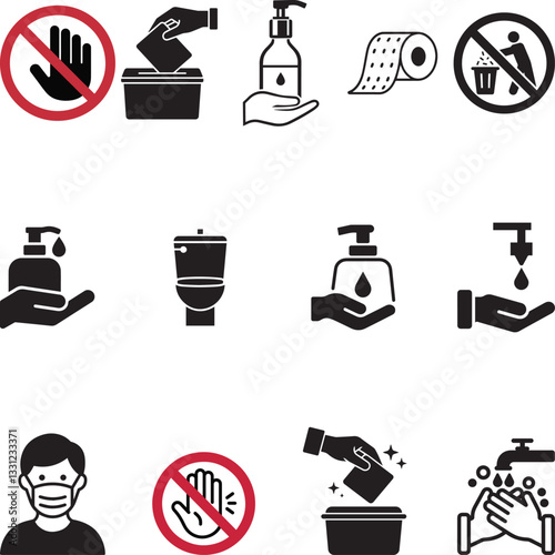 Hygiene Vector  Icons Set – Handwashing, Sanitization and Safety Symbols.