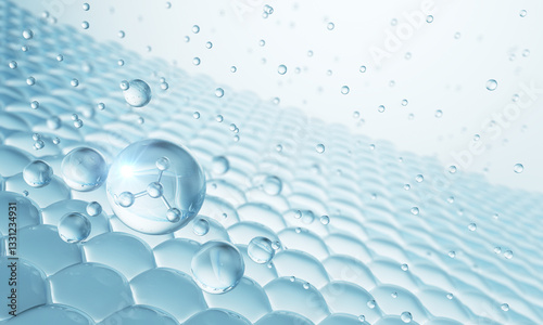 Cosmetic serum Oil drop on skin cell, Skin Repair, moisturizer, collagen serum, Exosome with Skin cells, 3d rendering.