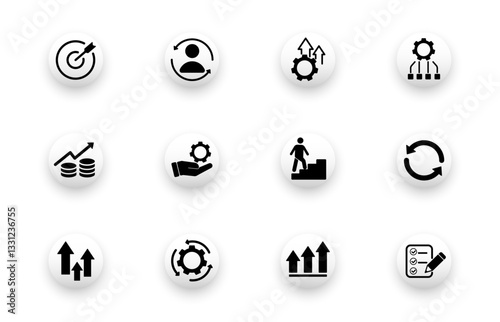 Icon set with improvement, optimization, transformation, growth icons. Solid vector icons.