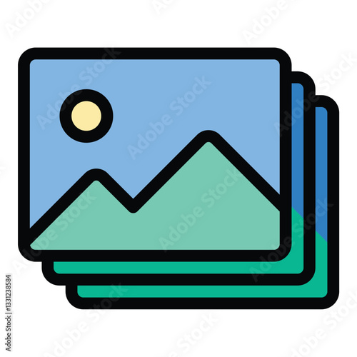 Picture icon in flat line style representing images photography and visual content ideal for media gallery and design concepts.