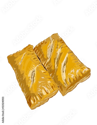 Hand drawn illustration of chicken pie, pastry.