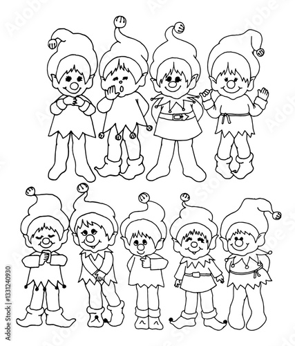 Cartoon Elves Icons Set, Retro Vector Illustration, Scalable 