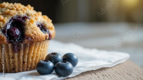 Delicious Homemade Blueberry Crumble Muffin with Fresh Berries Perfect for Breakfast or Snack