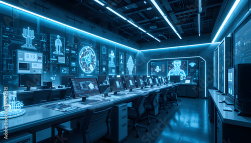 Futuristic Office with Advanced Technology 