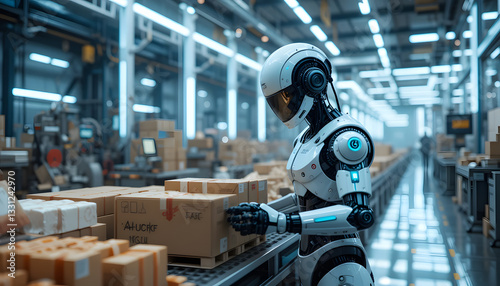 Futuristic Robots Working in a Factory 