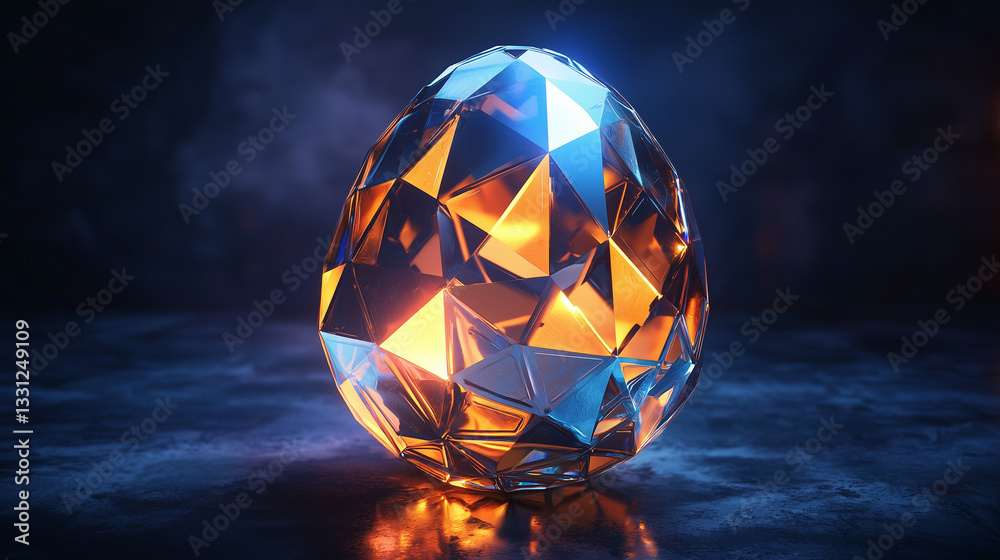 Futuristic geometric Easter egg with a sharp crystalline design and sci-fi glow, blending holiday tradition with modern digital aesthetics.
Futuristic geometric Easter egg with a sharp crystalline design and sci-fi glow, blending holiday tradition with modern digital aesthetics.