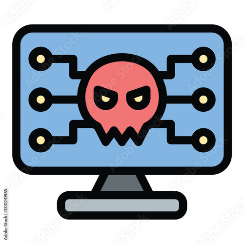 Malware icon in flat line style representing viruses cyber threats and malicious software ideal for cybersecurity data protection and IT security concepts.