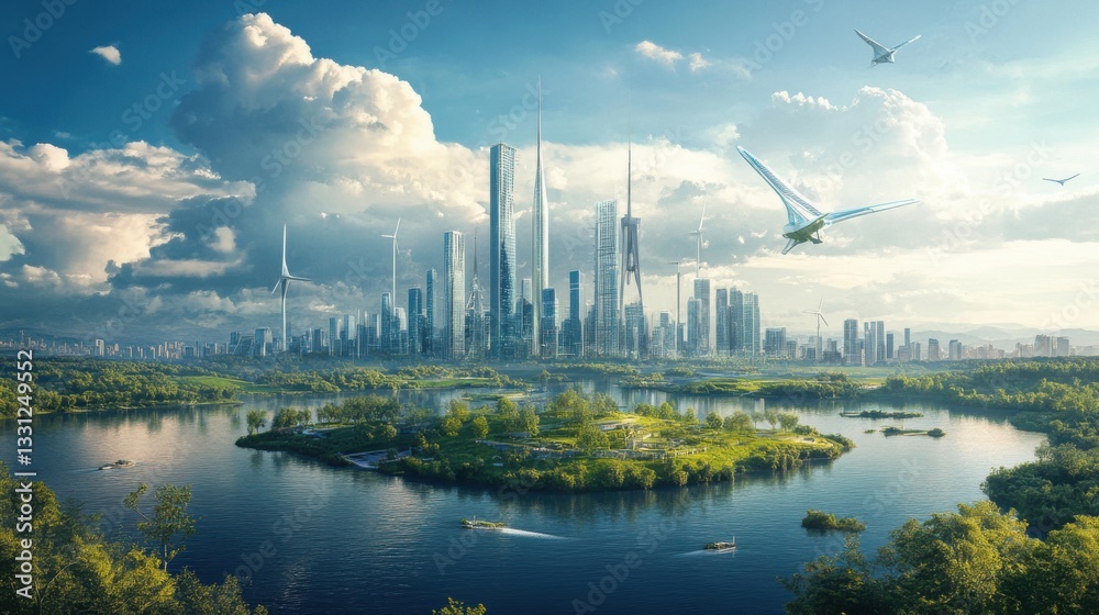 Naklejka premium A smart city powered by renewable energy, futuristic