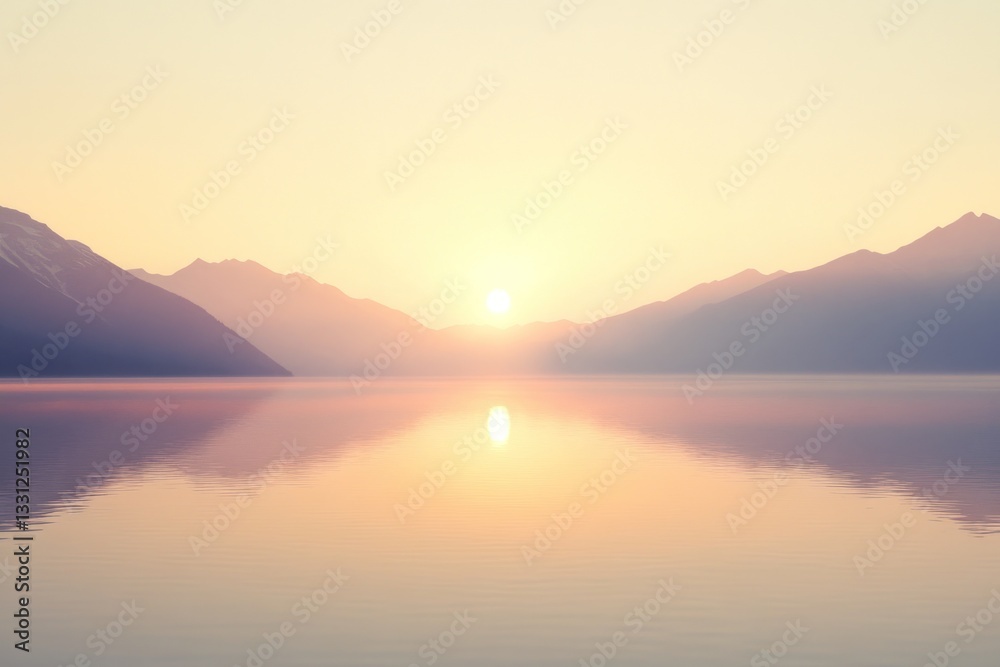 Fototapeta premium Serene sunrise over tranquil mountain lake