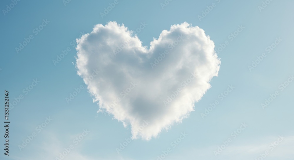 Heart Shaped Cloud in Blue Sky - A beautiful heart-shaped cloud floats in a clear blue sky, symbolizing love, hope, and serenity