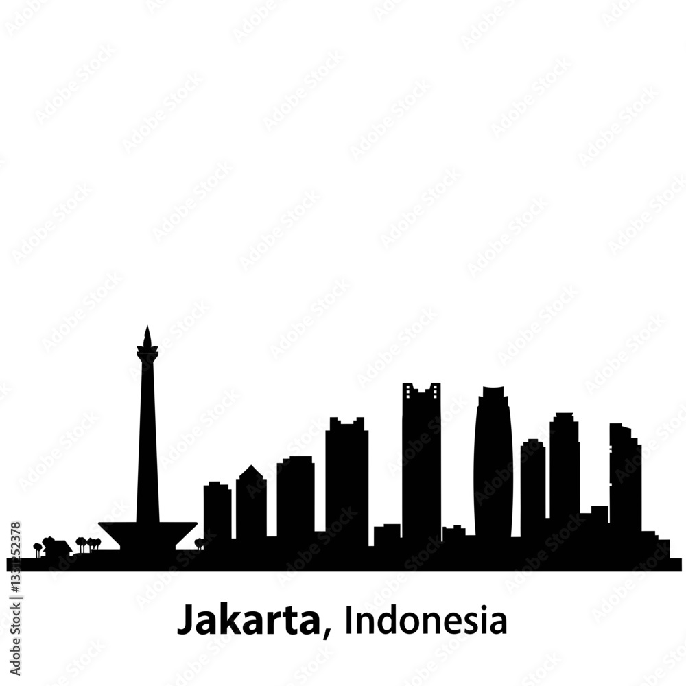Obraz premium Jakarta, Indonesia, skyline silhouette, vector