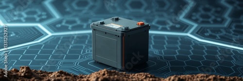 Solid-state battery technology - advanced terminals on a sleek circuit board, symbolizing energy efficiency, safety, high performance, and innovation for sustainable, next-generation power solutions.
