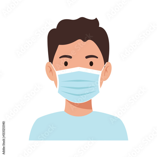 Young man wearing a blue mask in flat vector art style vector illustration