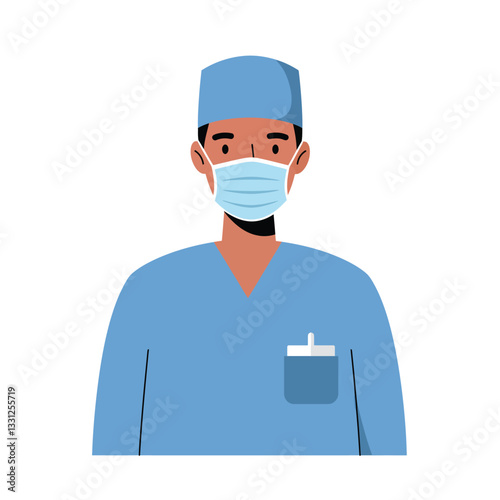 Medical professional in scrubs wearing mask in flat design vector art