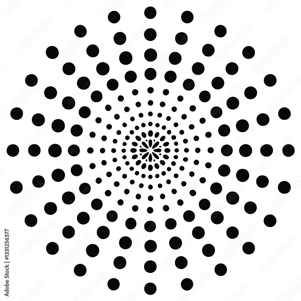 Black round halftone texture Dotted radial swirl or tornado shape Black round halftone texture Dotted radial swirl or tornado shape