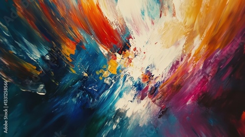Wallpaper Mural Vibrant Abstract Expressionist Painting Dynamic Brushstrokes of Blue, Orange, White, Yellow, and Pink. Torontodigital.ca