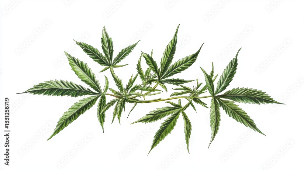 Fototapeta premium Botanical illustration style cannabis plant, elegant