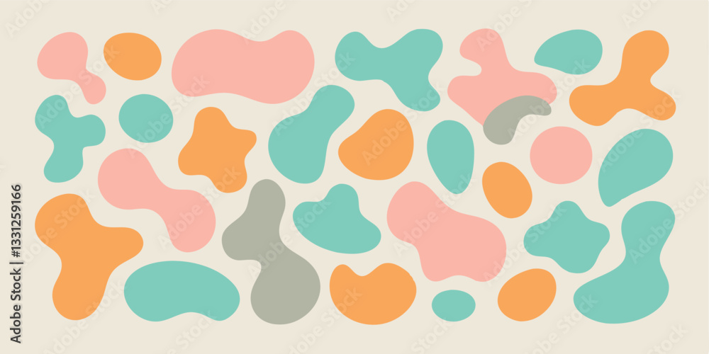 Abstract Pastel Shapes Background: Playful Organic Blob Elements in Pink, Teal, Orange, and Gray for Modern Design and Creative Projects Abstract Pastel Shapes Background: Playful Organic Blob Elements in Pink, Teal, Orange, and Gray for Modern Design and Creative Projects