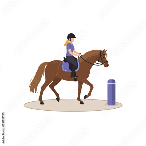 Equestrian rider on horse in flat design style vector art