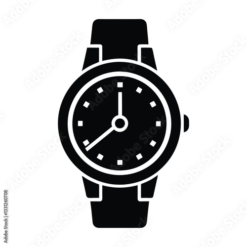 Vector illustration of a black silhouette of a classic wristwatch