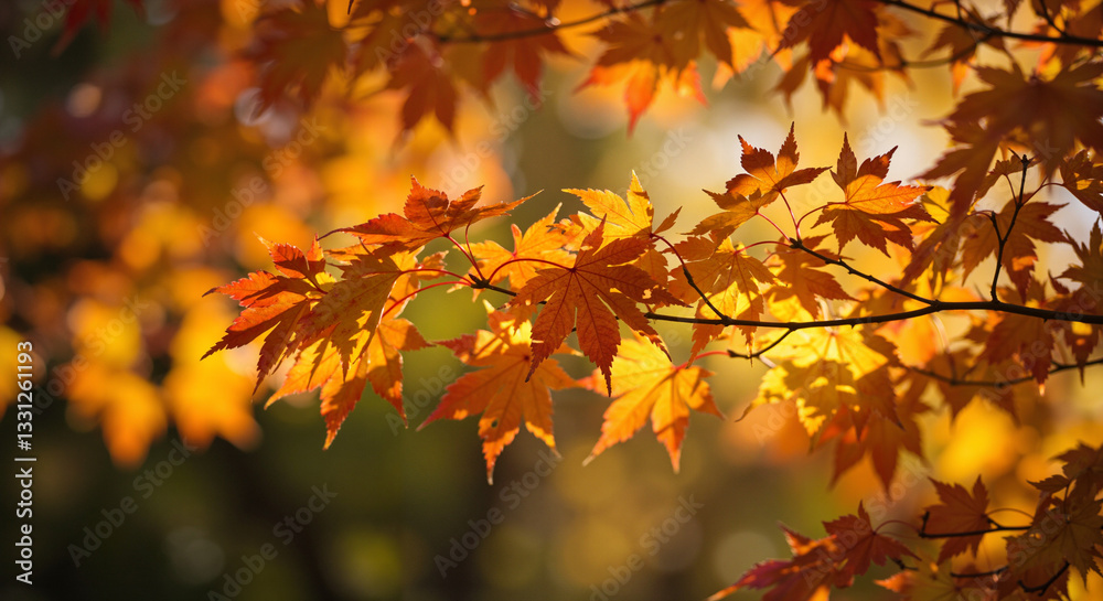 Maple leaves, close-up view, in golden and orange colors, representing autumn or fall season Maple leaves, close-up view, in golden and orange colors, representing autumn or fall season