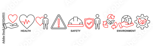 HSE banner web icon vector illustration for Health Safety Environment in the corporate occupational safety and health
