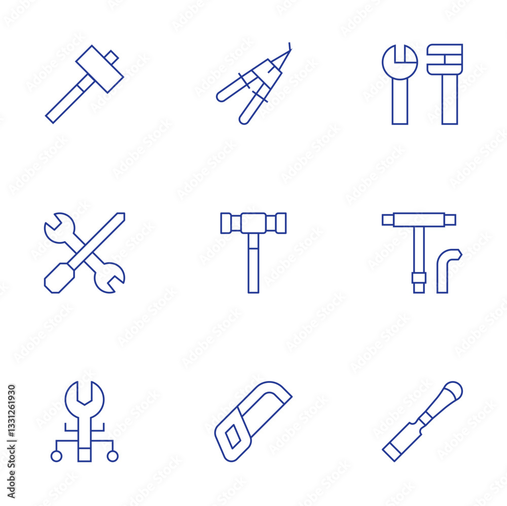 Tools icons set. Thin Line style, editable stroke. pliers, hammer, hacksaw, tools, tool Tools icons set. Thin Line style, editable stroke. pliers, hammer, hacksaw, tools, tool