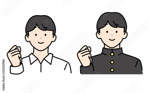 黒髪短髪の男子高校生 学ラン ワイシャツ 頑張る