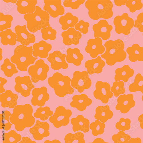 Modern minimalist floral abstract seamless pattern. Groovy allover print with simple shaped flowers. Bold maximalist botanical vector background.