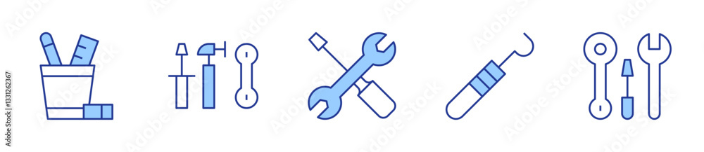 tools, dentist tools, repair tools. Tools Icon vector illustration. Line Duotone style. Editable stroke tools, dentist tools, repair tools. Tools Icon vector illustration. Line Duotone style. Editable stroke