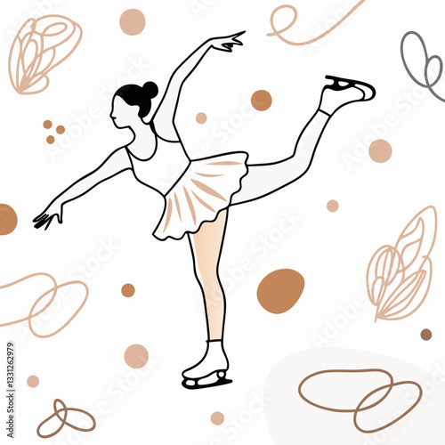Figure skater woman in graceful mood performing a spin with elegant background
